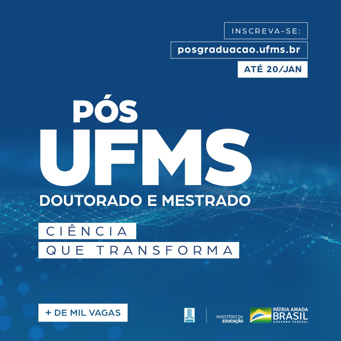 Inscrições abertas para 57 cursos de mestrado e doutorado UFMS